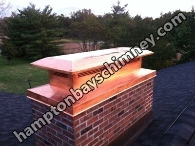 Before and after chimney cap replacement in Hampton Bays, NY